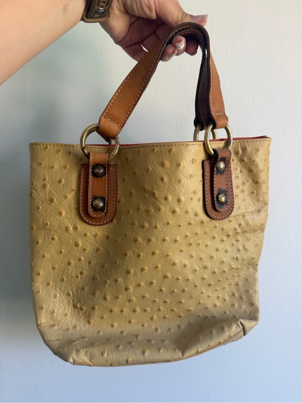 Leather Ostrich-Style small Tote Bag
